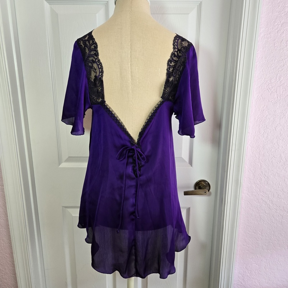 Vintage Shirley Of Hollywood One Size Purple Black Nightgown Nightie Lingerie
